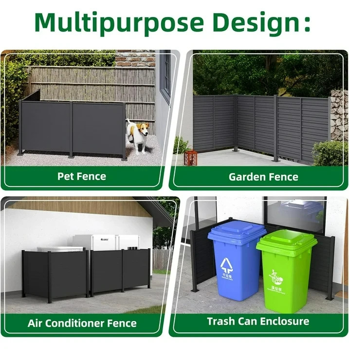 Domi Privacy Screen Fence 50"x50" for AC&Trash,Black Patio Metal Panels,3 Panels