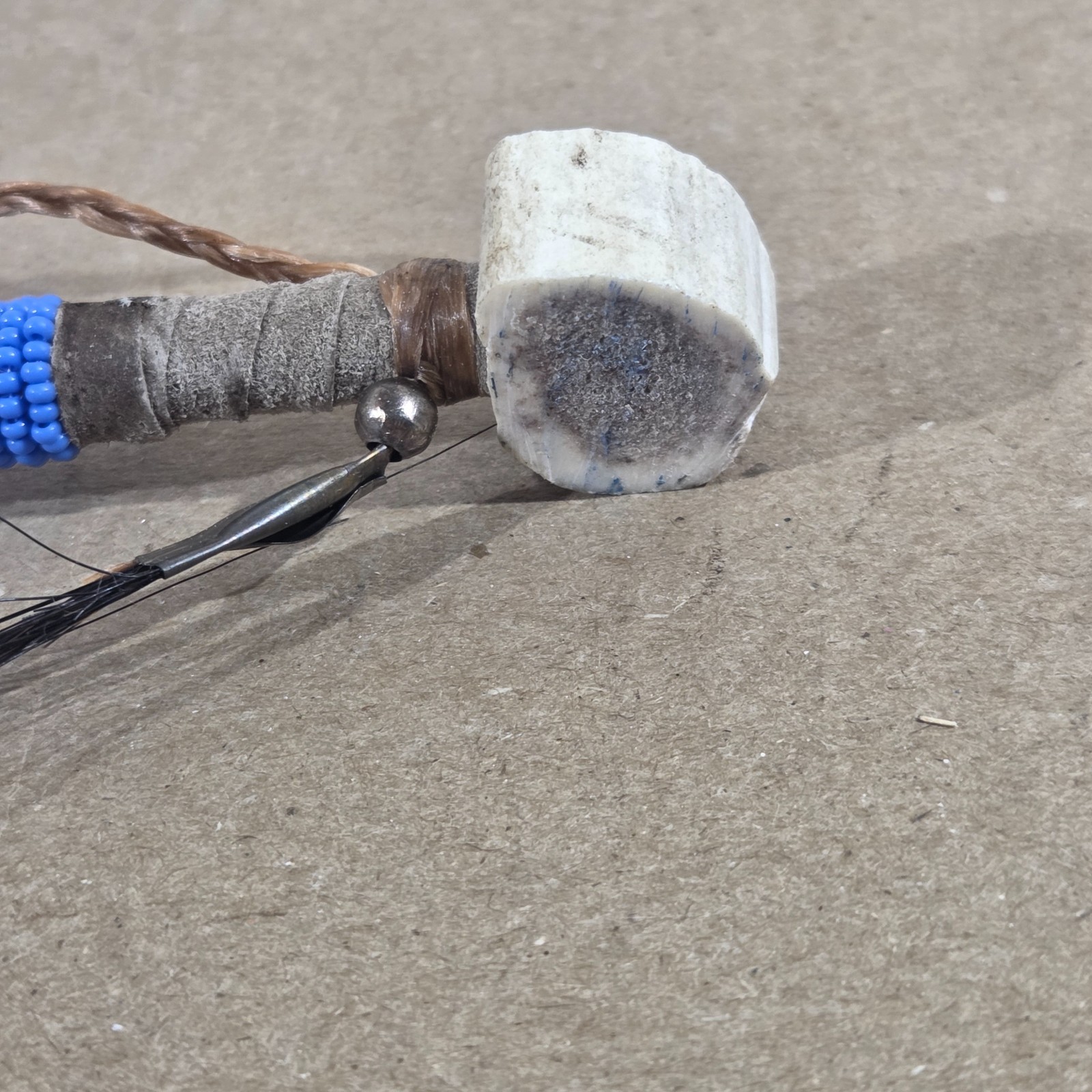 Authentic Navajo Peace Pipe 6" Handcrafted Blue Beads leather wood stag