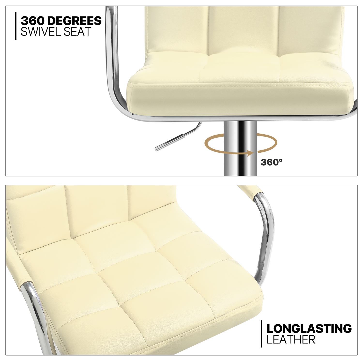 Set of 2 Bar Stools Swivel Adjustable Leather Seat Modern Counter Height Chairs