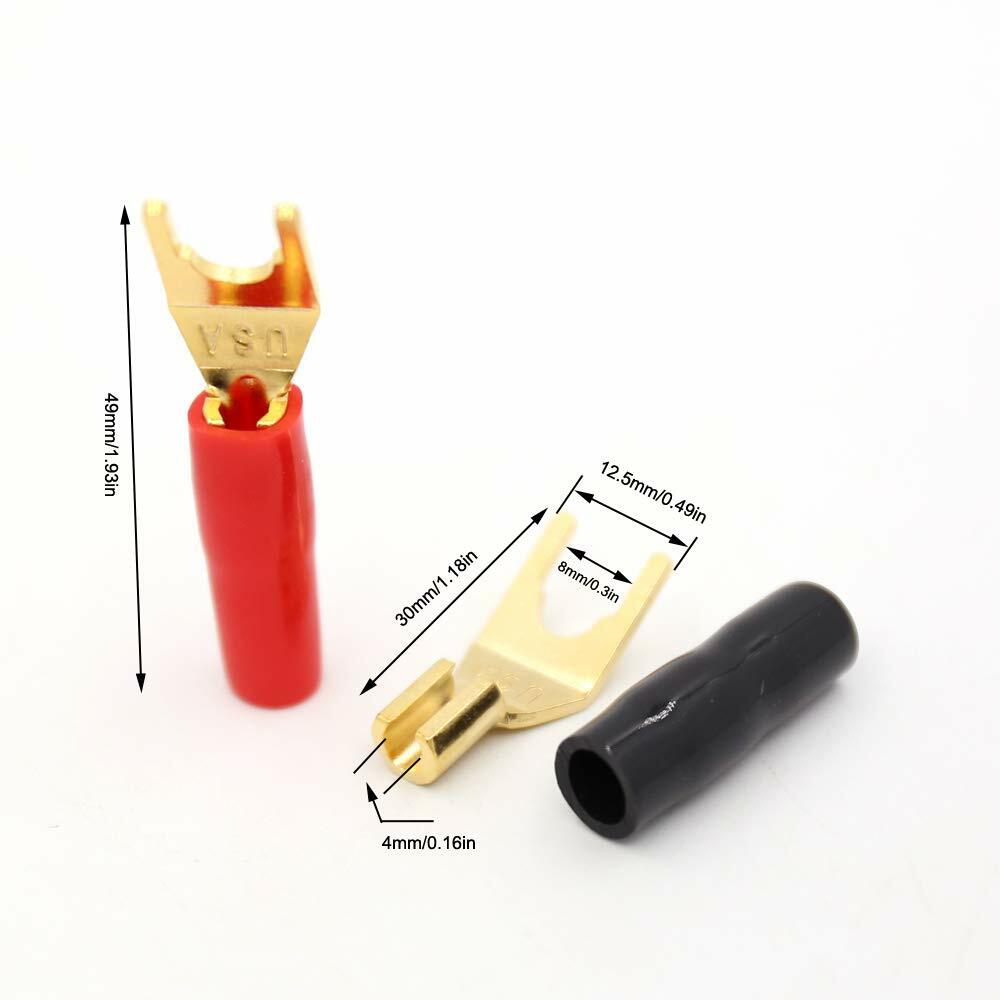 8pcs Gold Plated Y Spade Terminal Connector HiFi Audio Speaker Cable Plug