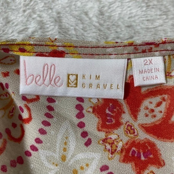 Belle by Kim Gravel Boho Sheer Paisley Kimono Cardigan Women Size 1X Orange