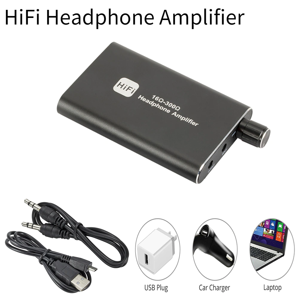 16-300Î© HIFI Headphone Amplifier Portable Earphone AMP 3.5mm w/ Audio USB Cable