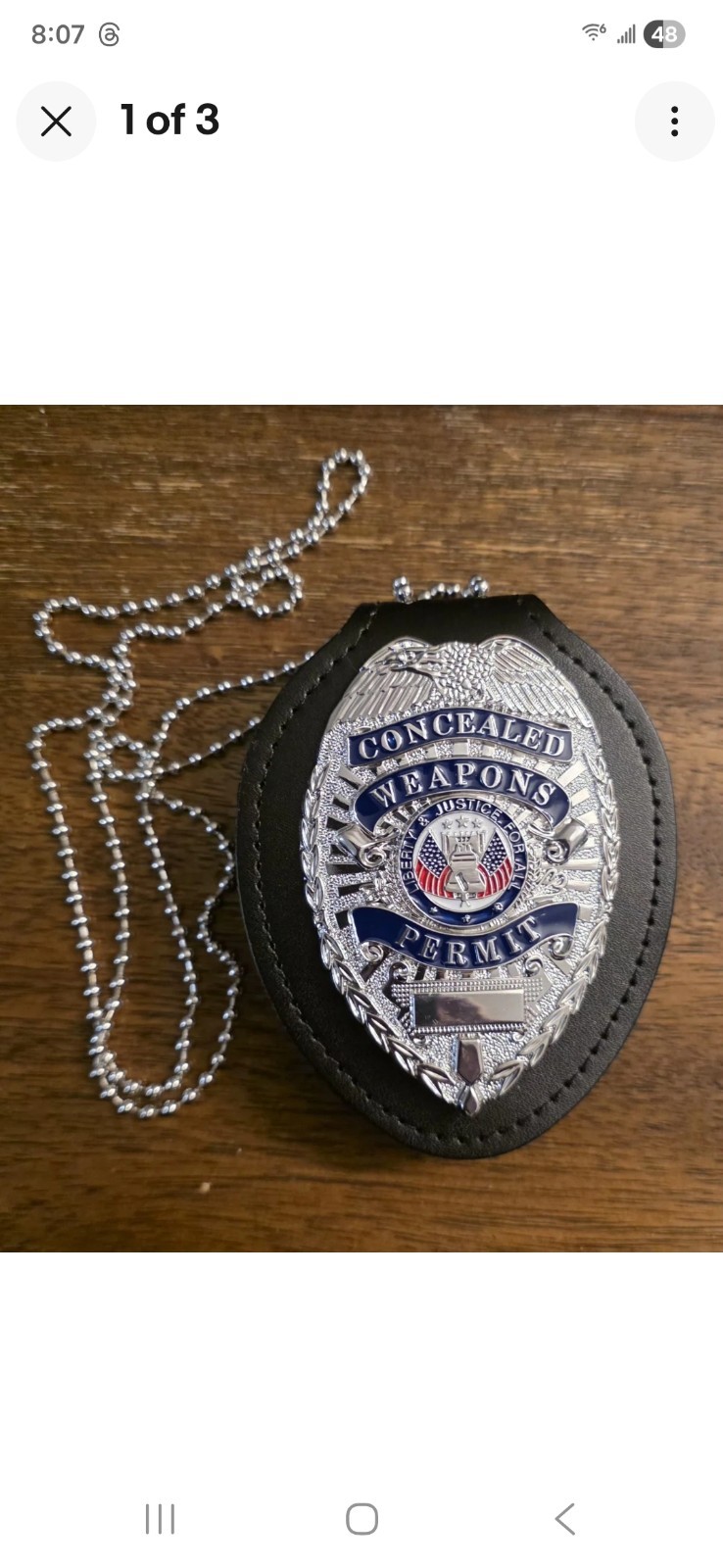 Concealed Carry Permit Badge Clip with Neck Chain Black