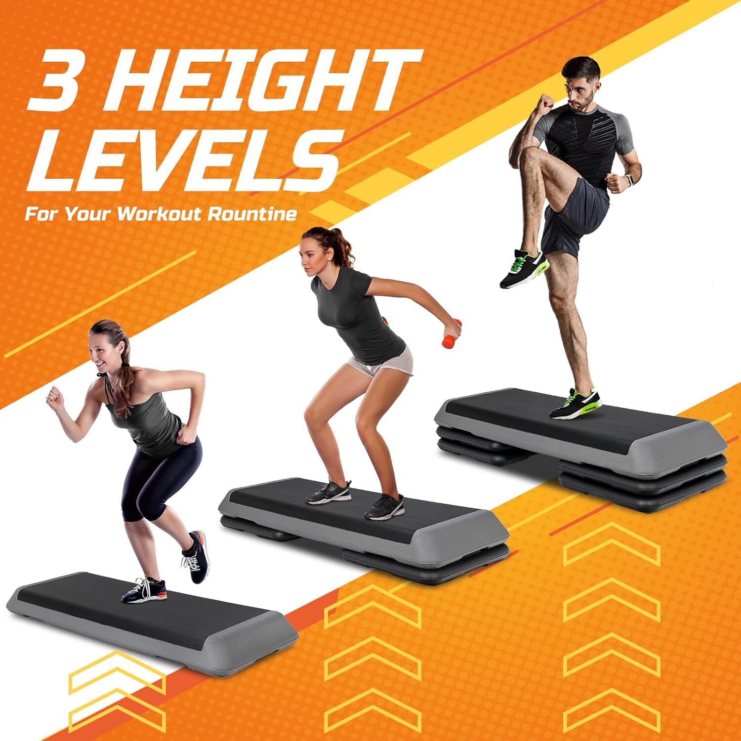 43'' Exercise Aerobic Step Platform Adjustable Fitness Stepper w/4 Risers Grey