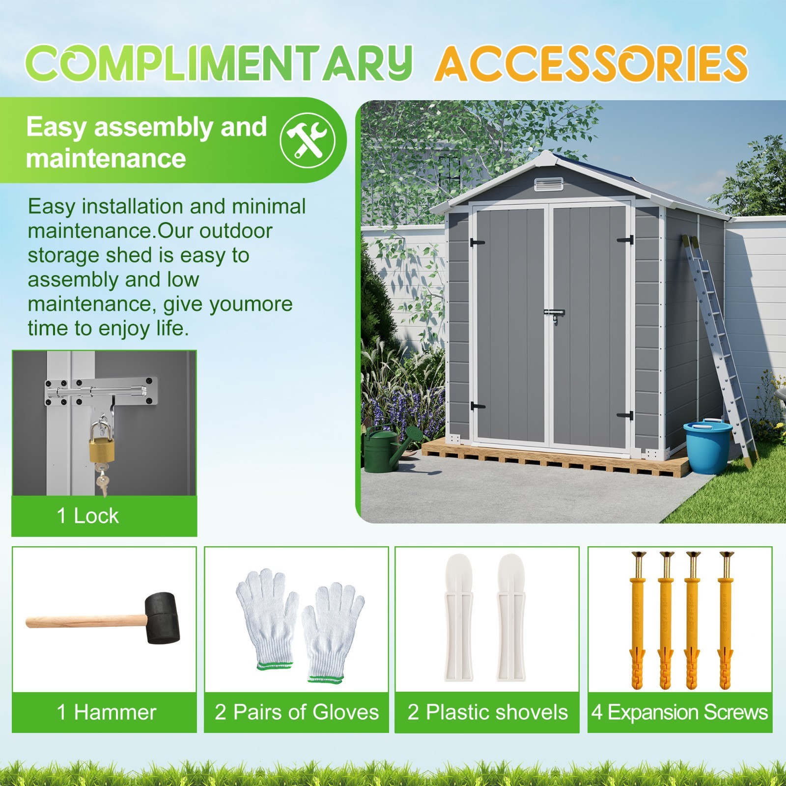 6x6FT Outdoor Resin Storage Shed w/Lockable Doors Plastic Shed w/Floor &Window