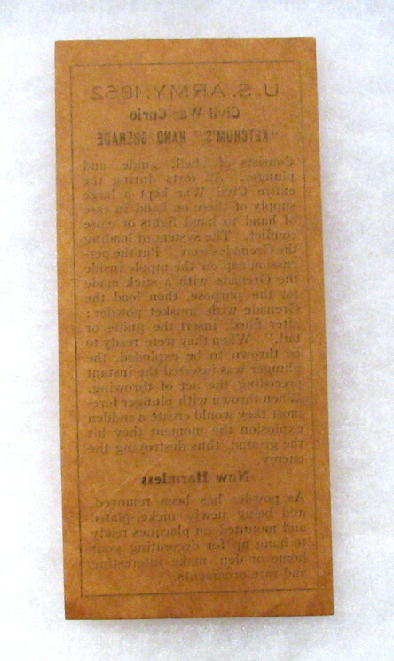 Original Bannerman's, Ketchum Hand Grenade Description & Directions