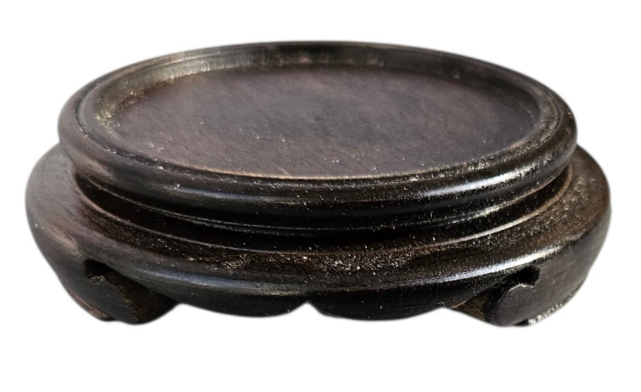 Vintage Chinese Wood Display Stand Small 2" Round Carved Wooden Riser Vase Base