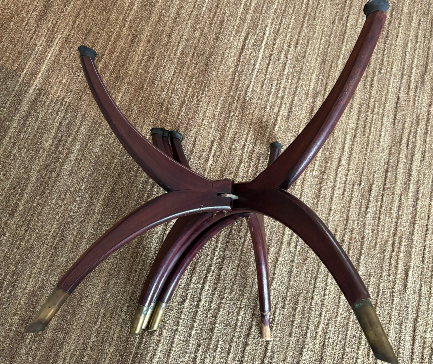 VTG Mid-Century Modern Spider Leg Tray Table Folding Base Brass Tips No Tray MCM