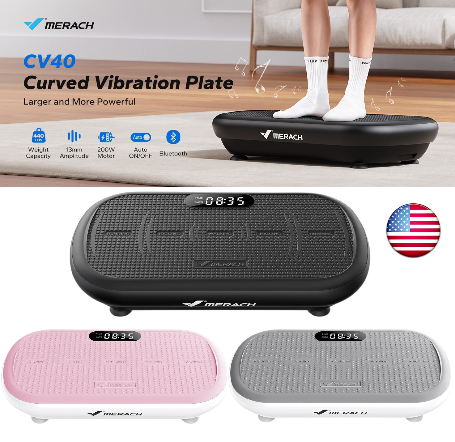 MERACH 2440 Vibration Plate Exercise Machines Bluetooth Pedal Automatic Sensing