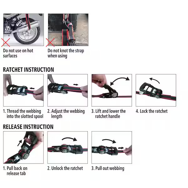 HUSKY RATCHET TIE-DOWN STRAPS 4-PACK 1 in. x 12 ft. Quick Release Hook 1500 lbs.