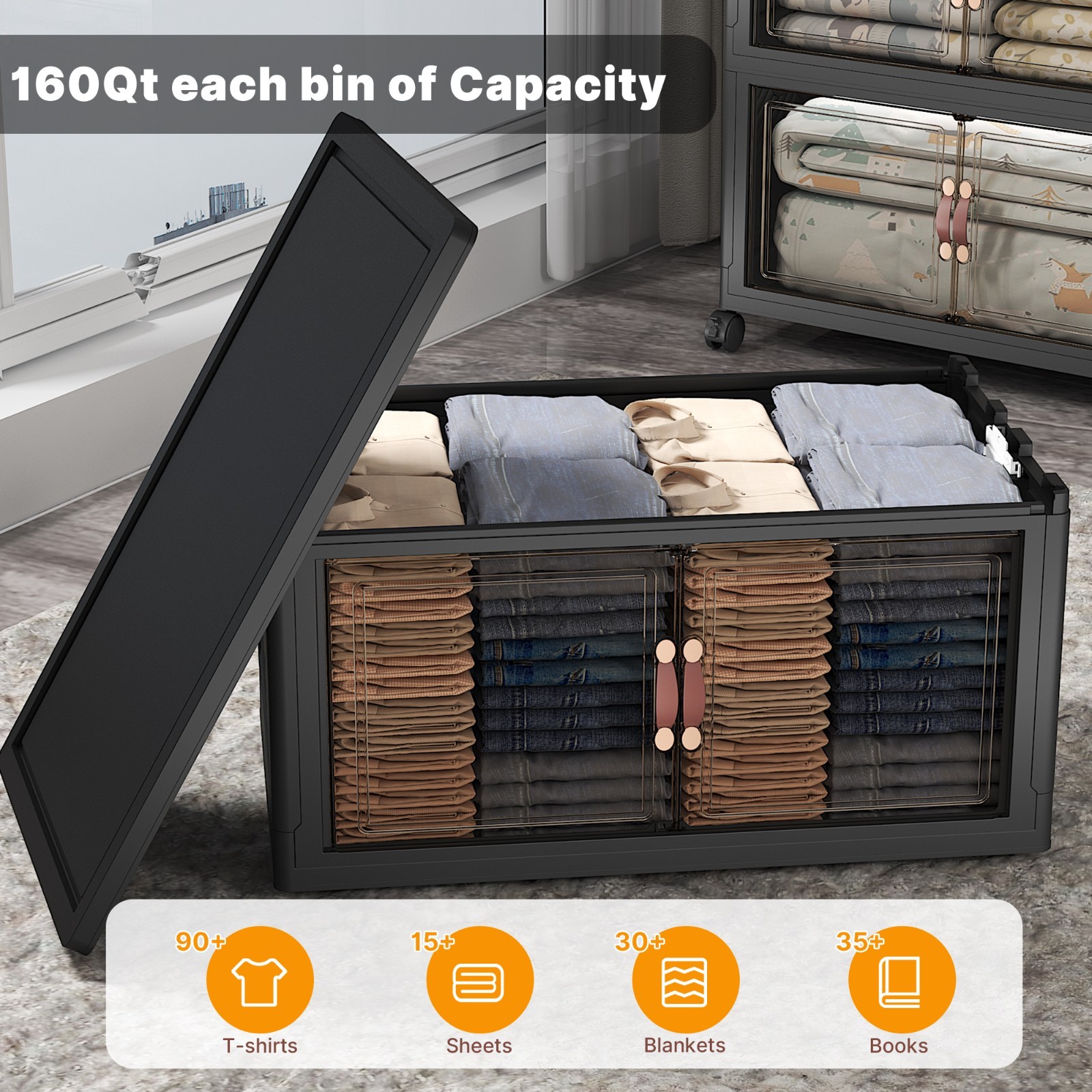 UAMFURI Extra Large Stackable Storage Bins with Lids & Wheels & Door Containers