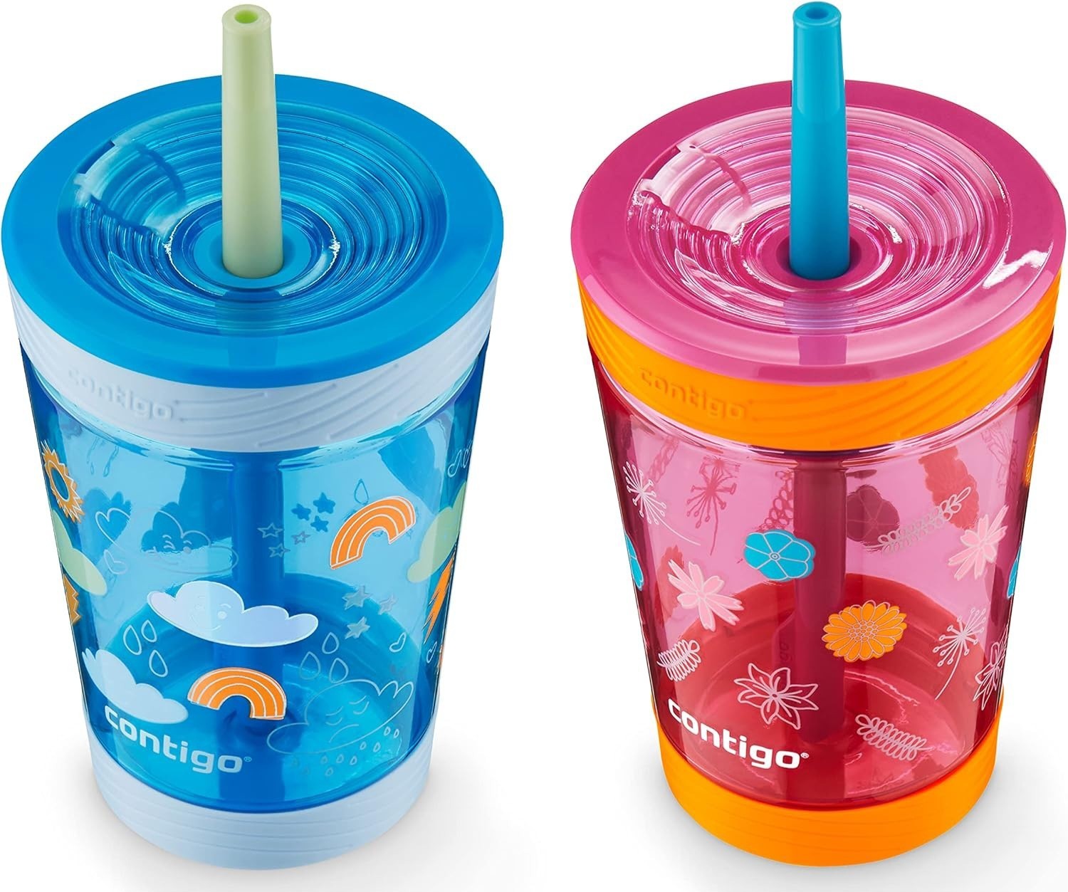 Contigo Tumbler w/Straw 14oz 2 Pack, Dragonfruit Wildflowers & Blue Poppy Cloud