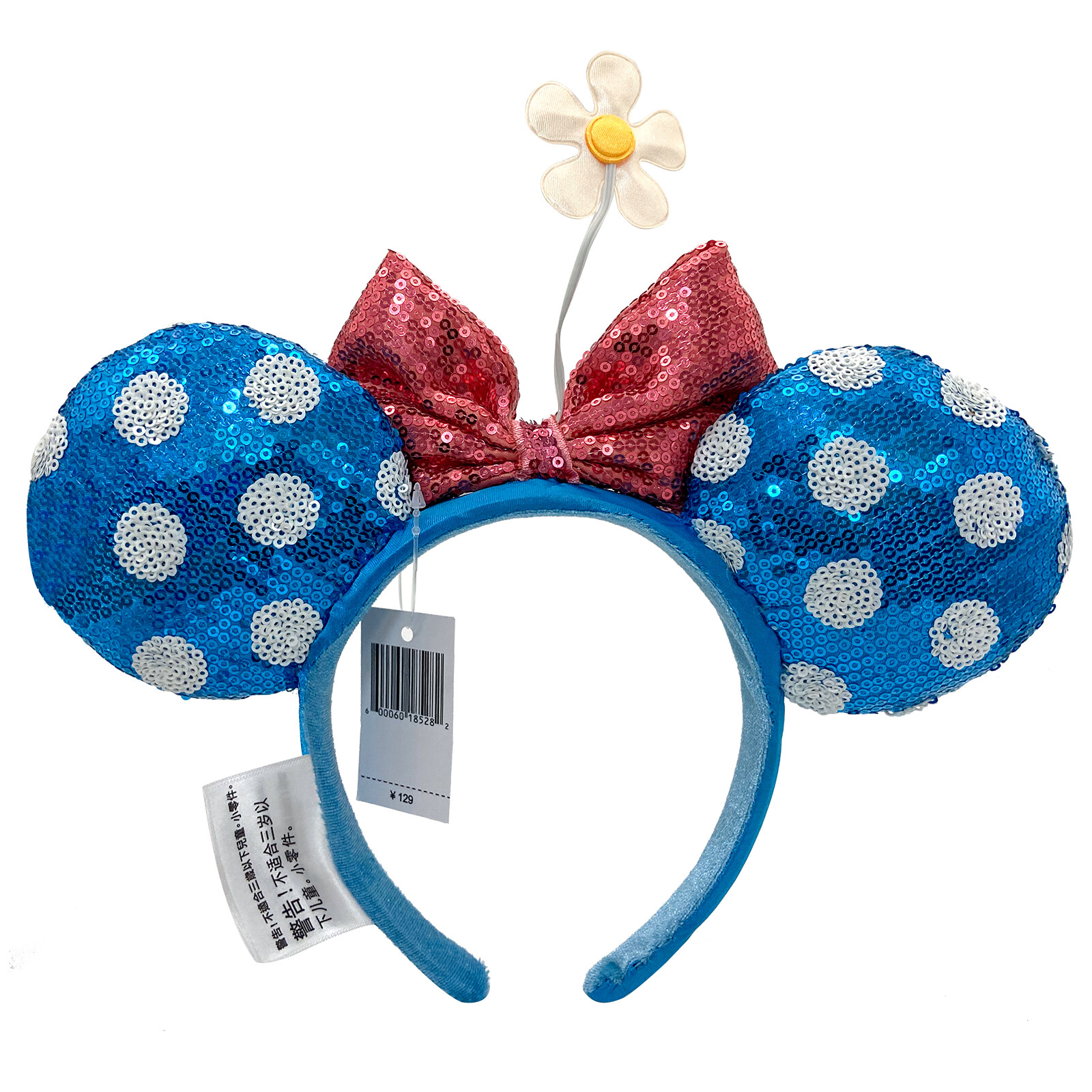Disney Parks Minnie Ears Headband Blue Polka Dot Sequin Bow