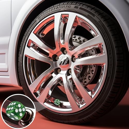 4PCS Pearl Pattern Dice Tire Valve Stem Caps, 4 pcs Dice -Pearl Pattern - Green