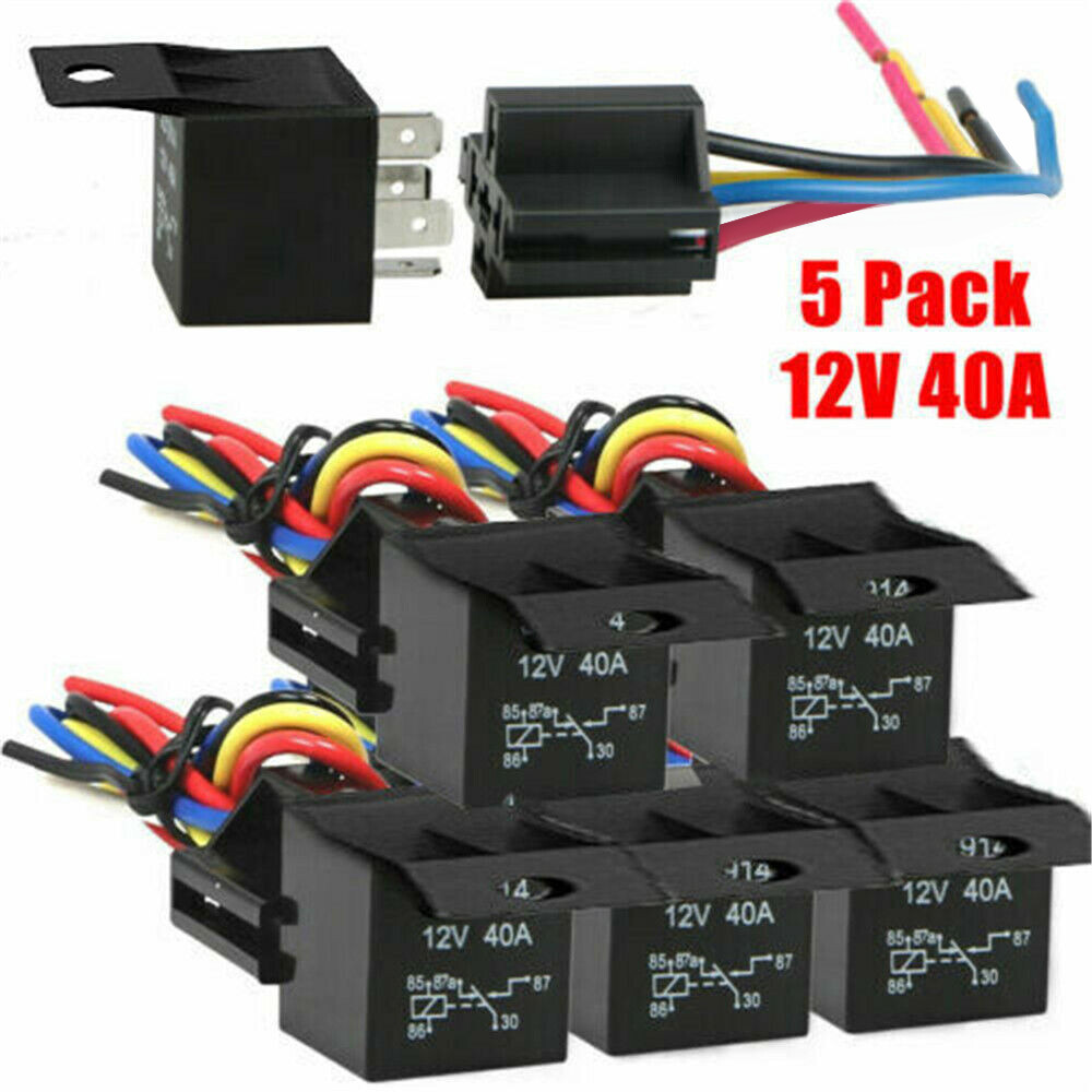 5 Pack 12V 30/40 Amp 4-Pin SPST Automotive Relay with Wires & Harness Socket Set