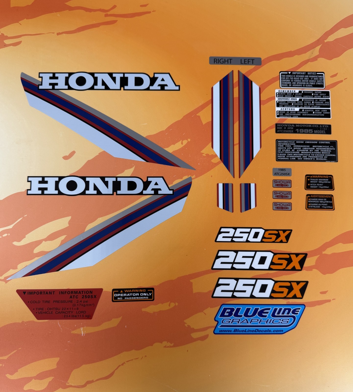 Honda 1985 ATC250SX  Complete Decal Kit ATC 250SX 200 85 Sticker