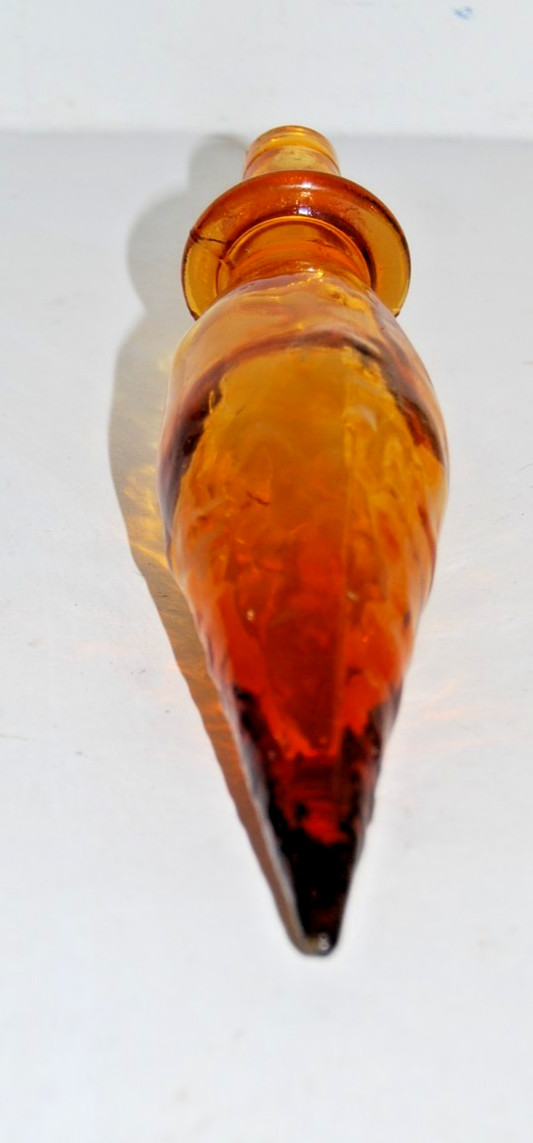 Vintage Empoli Honey Amber Crinkle Glass Decanter Bottle 23" Tall w/ Stopper