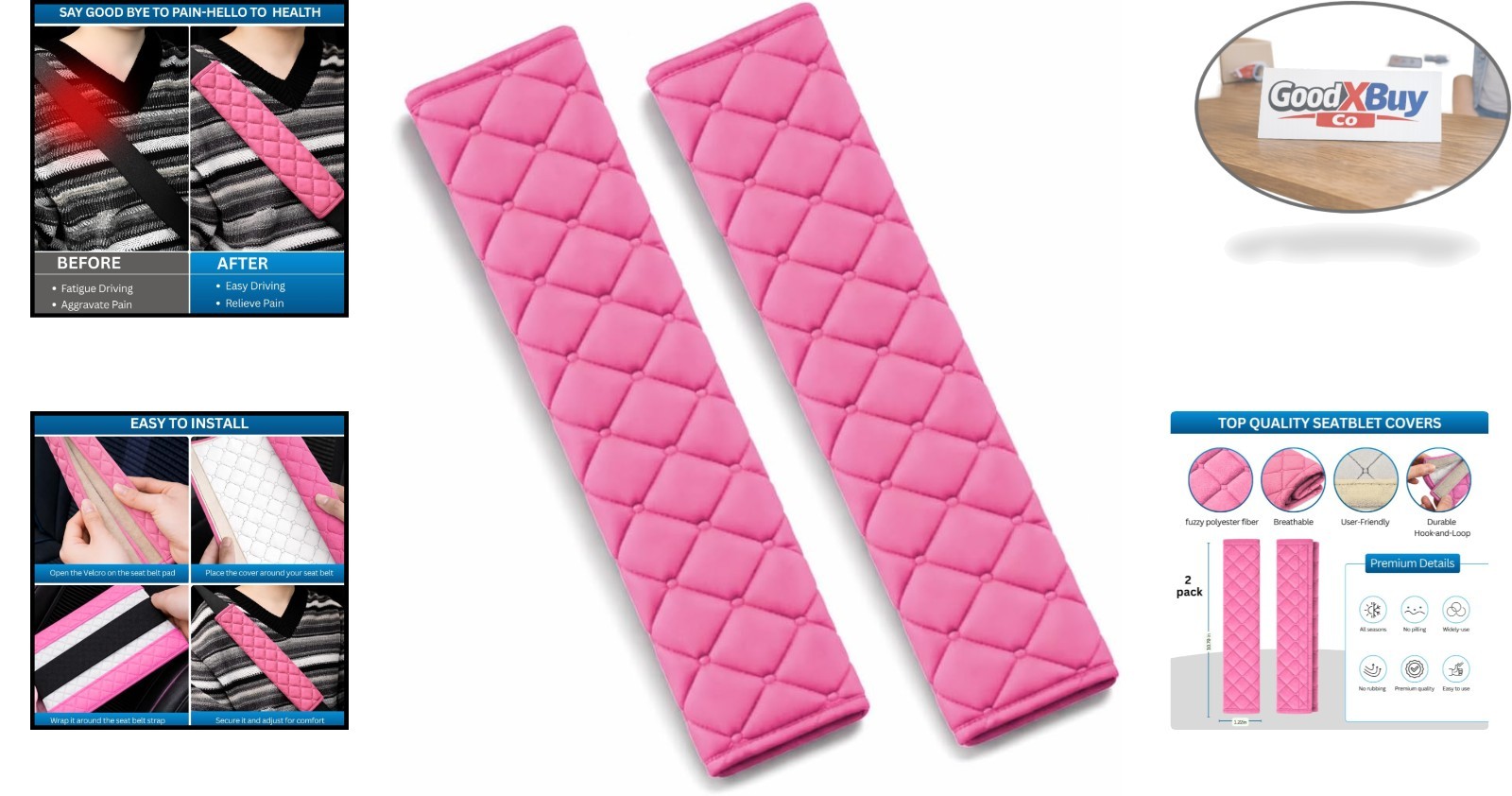 Hot Pink Seat Belt Cover Pads for Car 2 Pack Comfort & Protection for Kids & ...