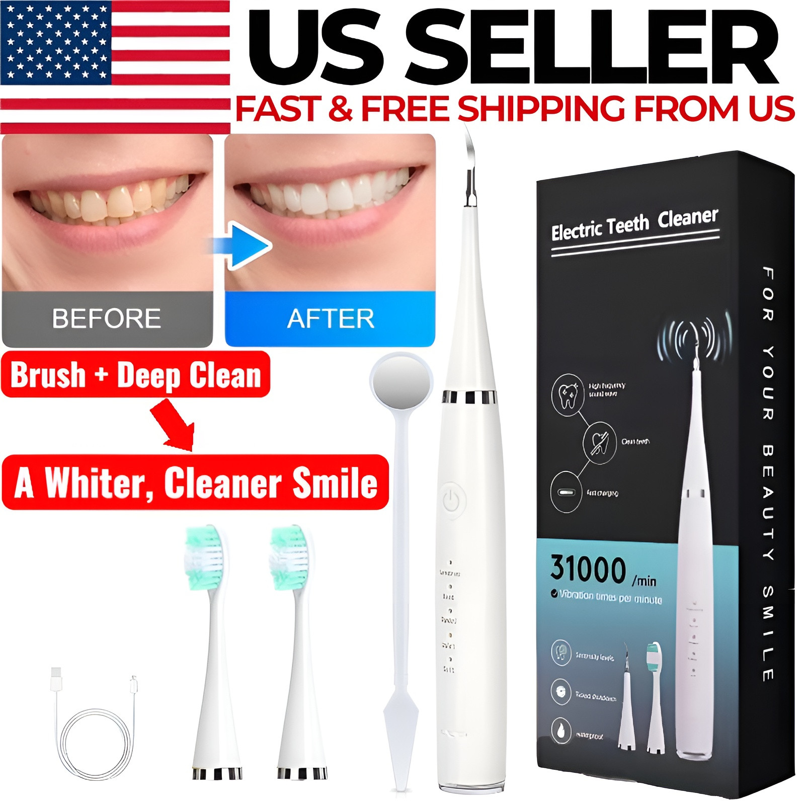 Electric Tooth Cleaner Dental Tools Plaque Calculus Remover Teeth Cleaning Kits