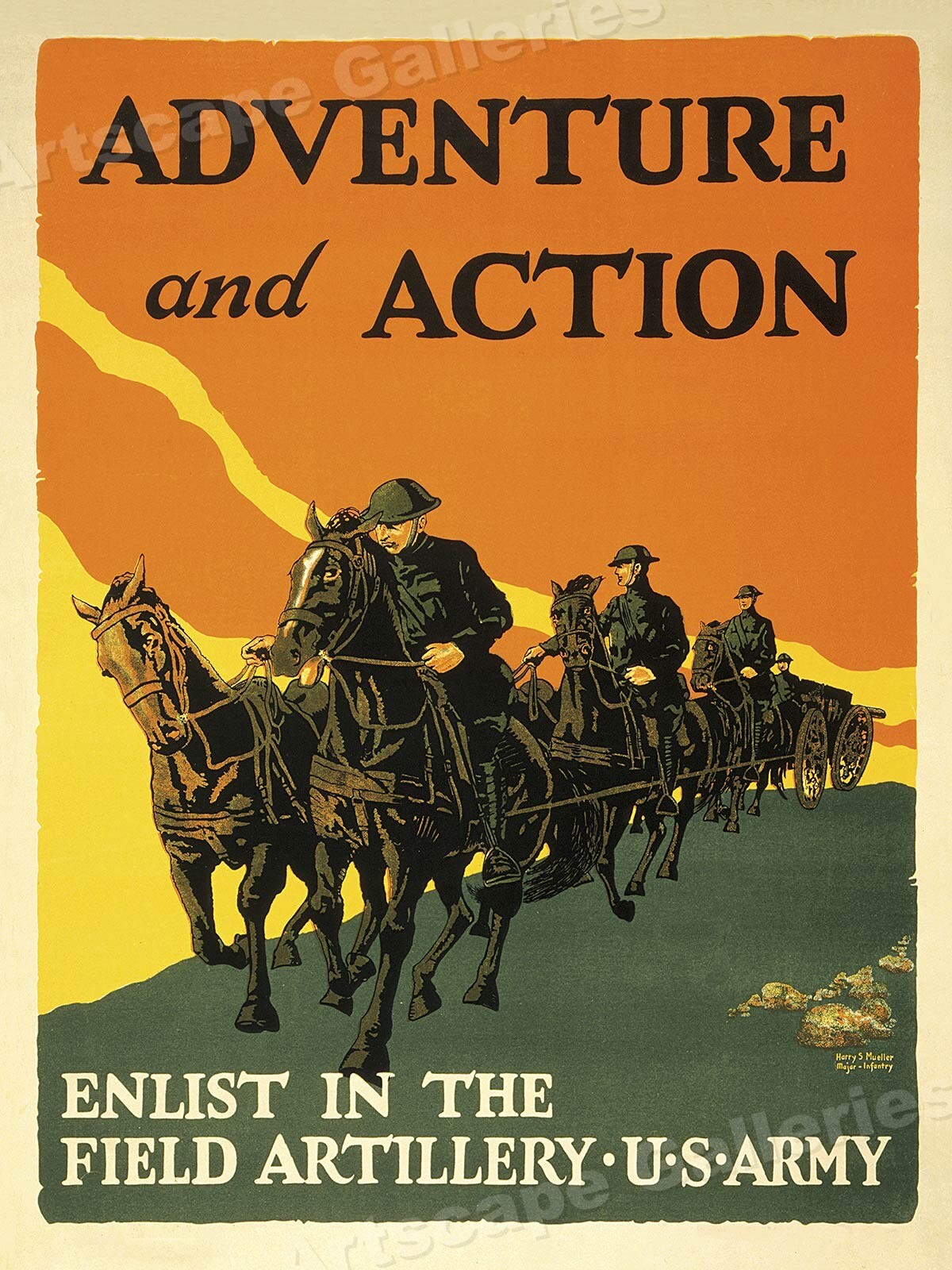 1919 US Army Adventure! Enlist in Field Artillery! WWI Poster - 18x24