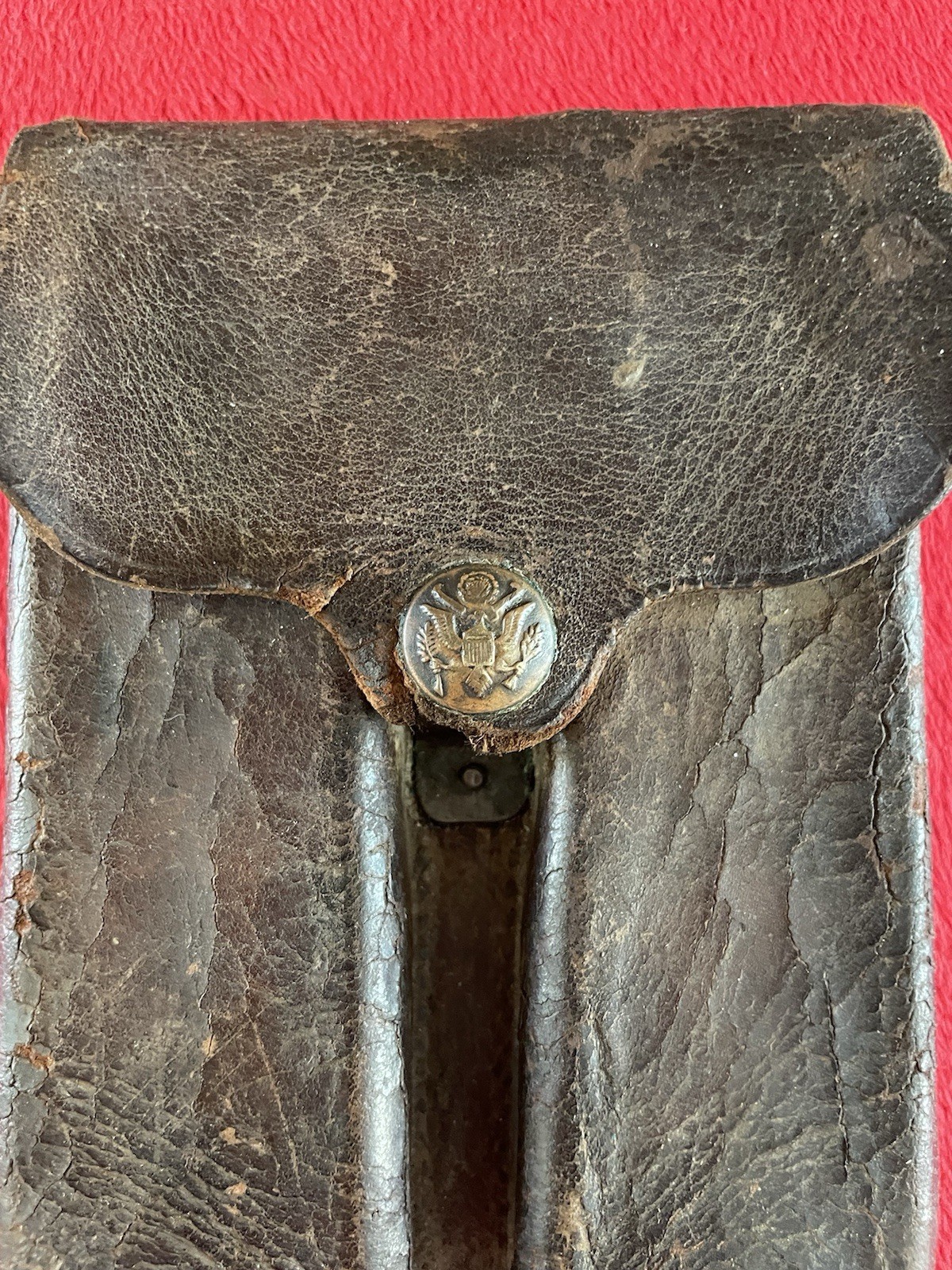 WWI US Army .45 Ammo Pouch R.I.A. 1913 Rimless Eagle Snap Colt Leather Magazine