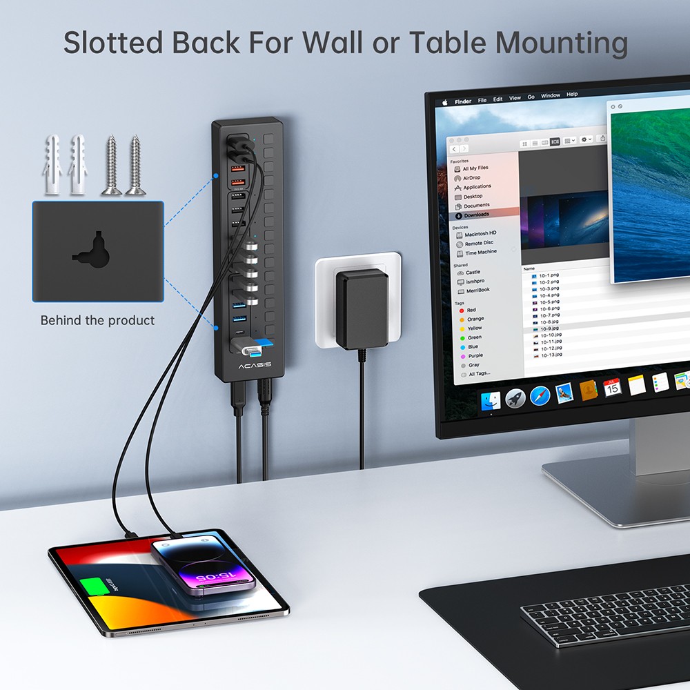 Acasis 5Gbps USB 3.0 Hub 16 Port On/Off Switch with AC Power Adapter for Laptop