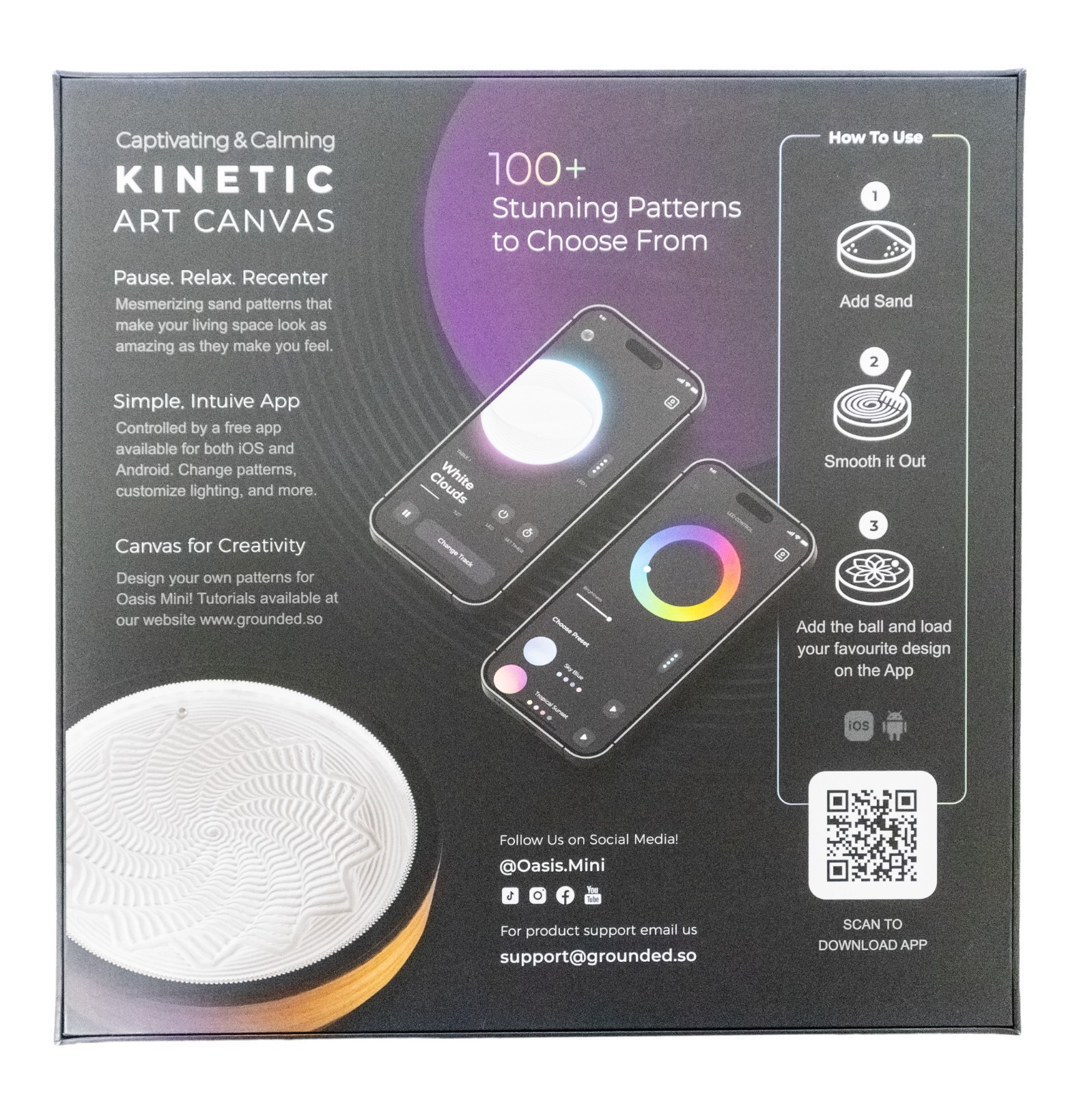 Oasis Mini Kinetic Sand Art Canvas RGB LED App Controlled 9” New