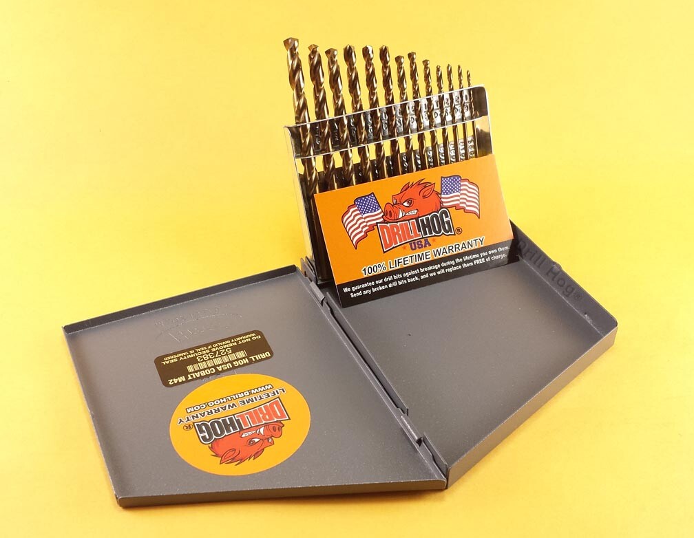 Drill Hog® 13 Pc COBALT Drill Bit Set Index Cobalt Bits M42 Lifetime Warranty