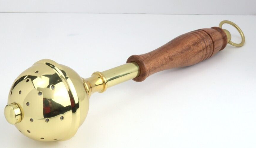 High Polished Brass Wood Handle Holy Water Sprinkler for Catholic Church 10 Inch