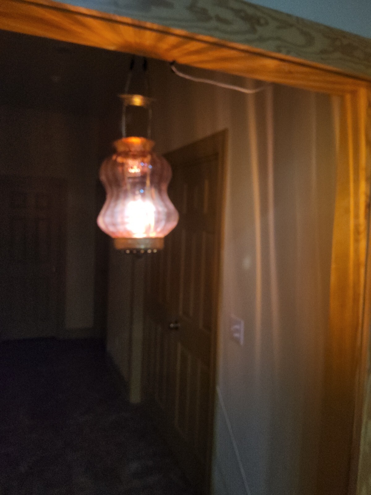 ATQ Victorian Cranberry Opalescent Striped Red Glass Pendant Ceiling Hall Light