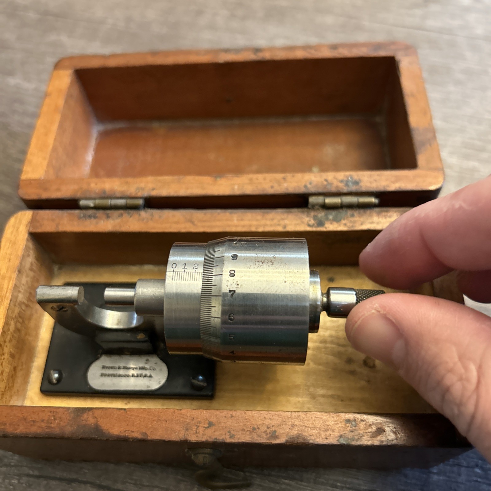 Vintage Brown & Sharpe Bench Micrometer with Wooden Box