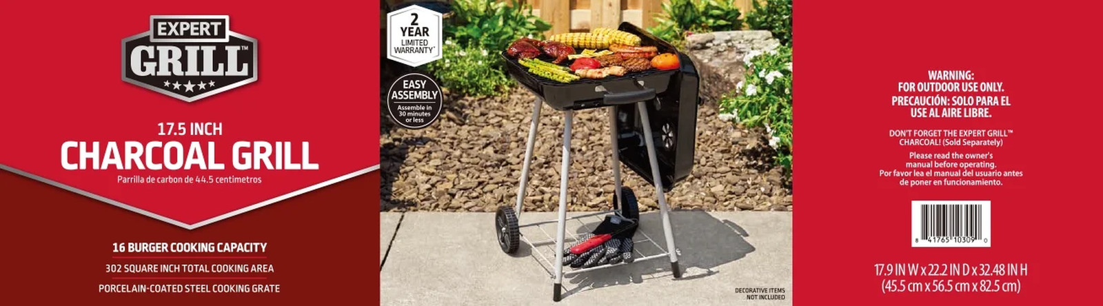 Charcoal Grill, 17.5 Inch Charcoal Grill with Wheels, Black
