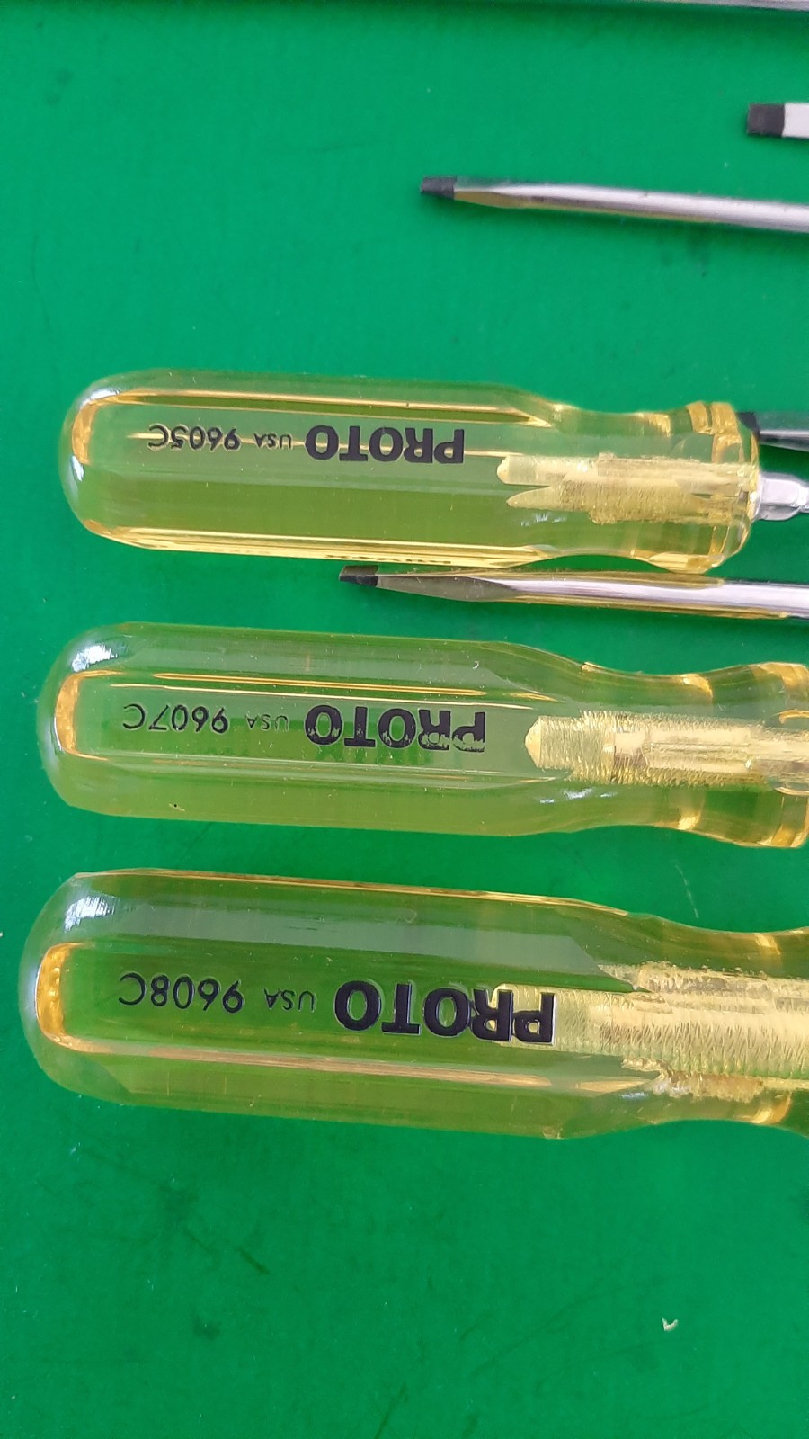 NOS NEW PROTO USA 10 Piece Clear Yellow Handle Screwdriver Set Flat Tip Slotted