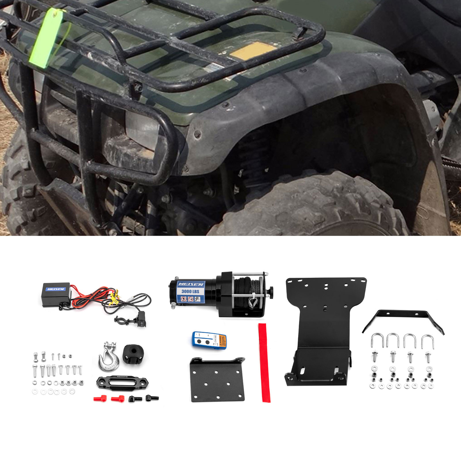 For Honda Rancher TRX350 / TRX400 3000LBS Winch and Mount Plate Kit 2000-2007