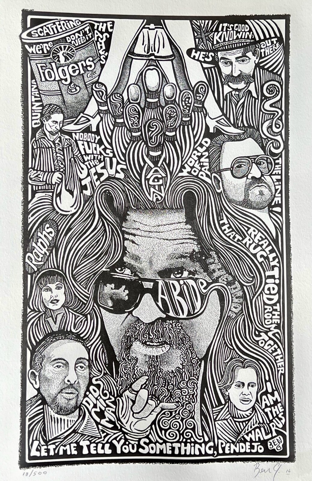 THE BIG LEBOWSKI MOVIE Hand Signed Posterography Letterpress Graffiti Art