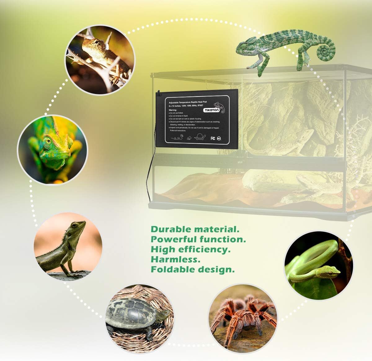 Tikaton 2023 Adjustable Reptile Heating Pad Under Tank Heater Terrarium Heat Mat