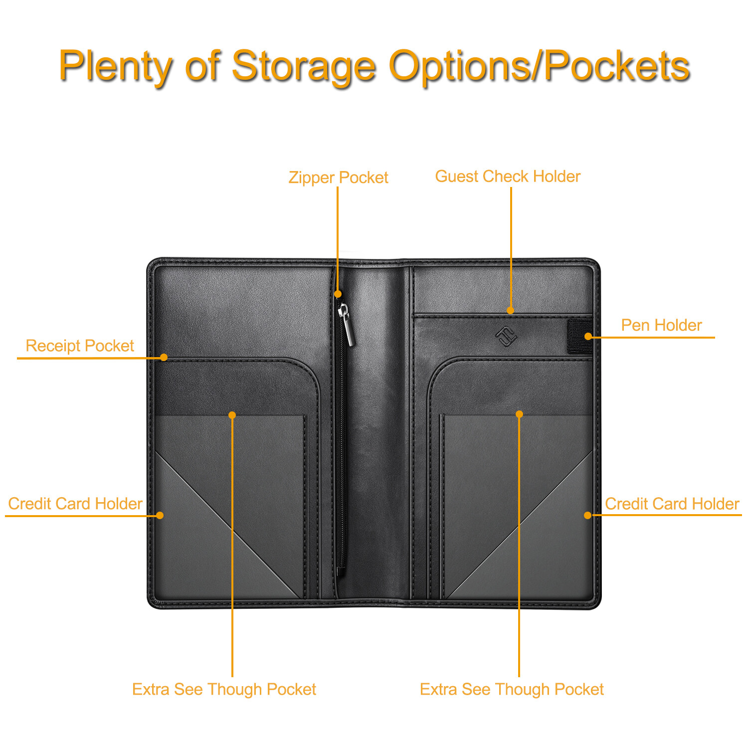 Server Book Organizer Zipper Pocket for Waitress Waiter Bartender Card Holder