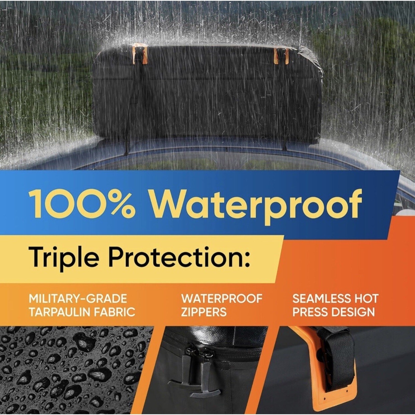 BAGMATE Waterproof Car Roof Bag,Rooftop Cargo Carrier 15 Ft w/4 Door Hooks *READ