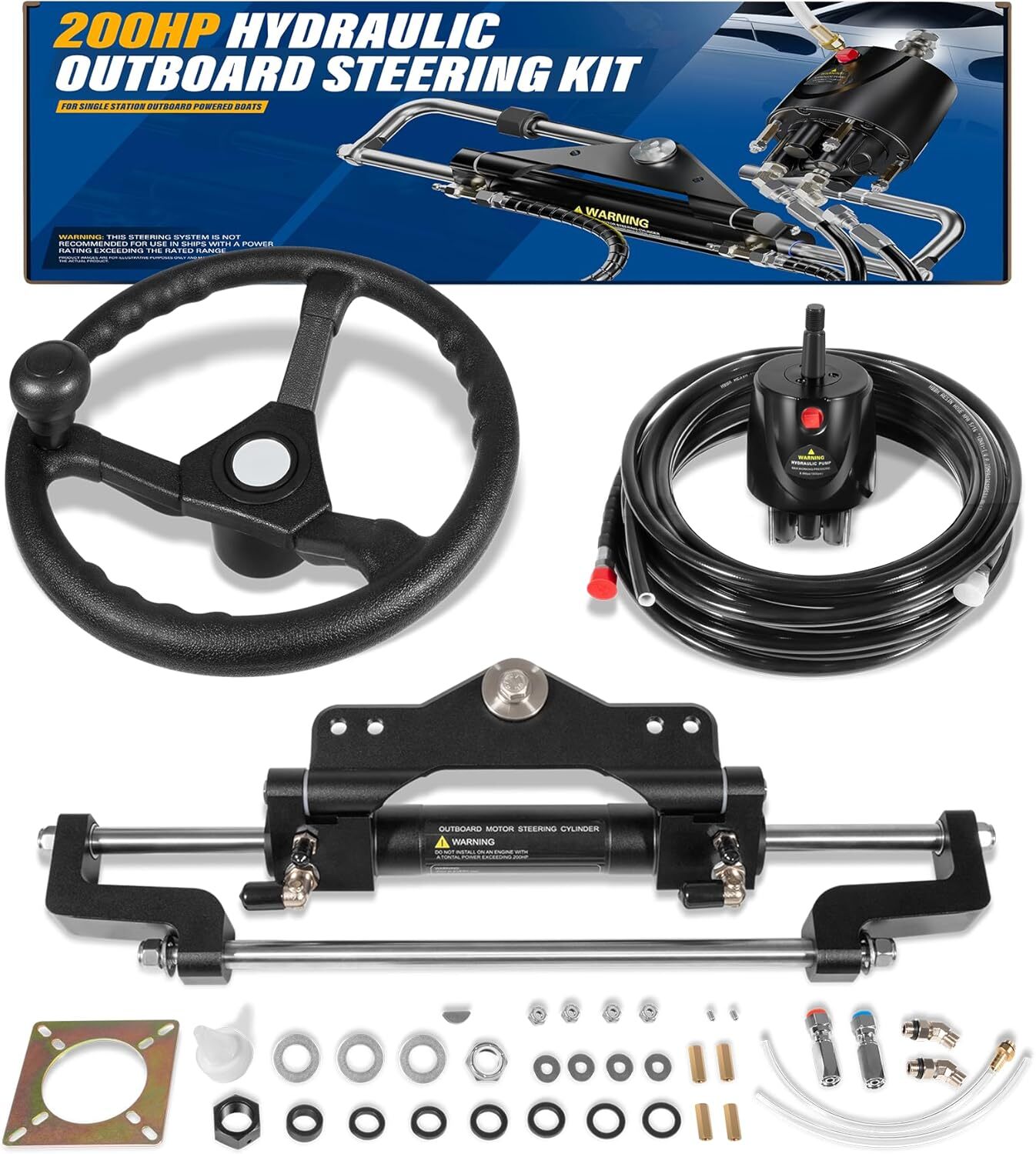 200HP Hydraulic Outboard Steering Kit Boat Marine System for Single Station