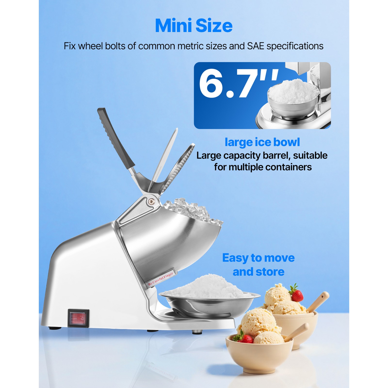 Uimoso Electric Ice Crusher Machine, 286LBS/H, Shaved Ice Maker, Silver