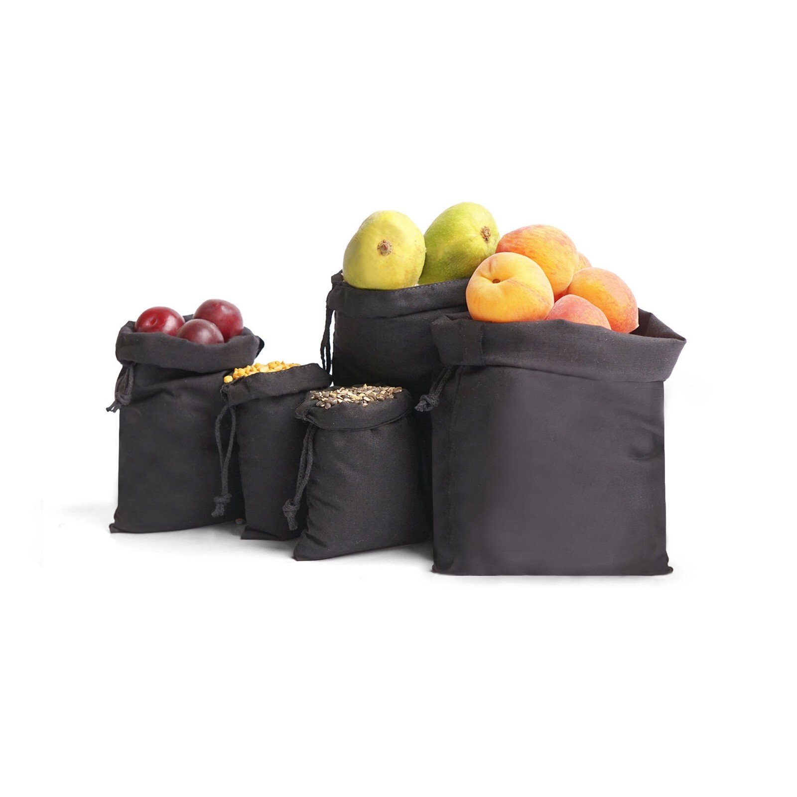 3 x 5 Black Cotton Single Drawstring Bags – Reusable Muslin Storage Gift Pouches