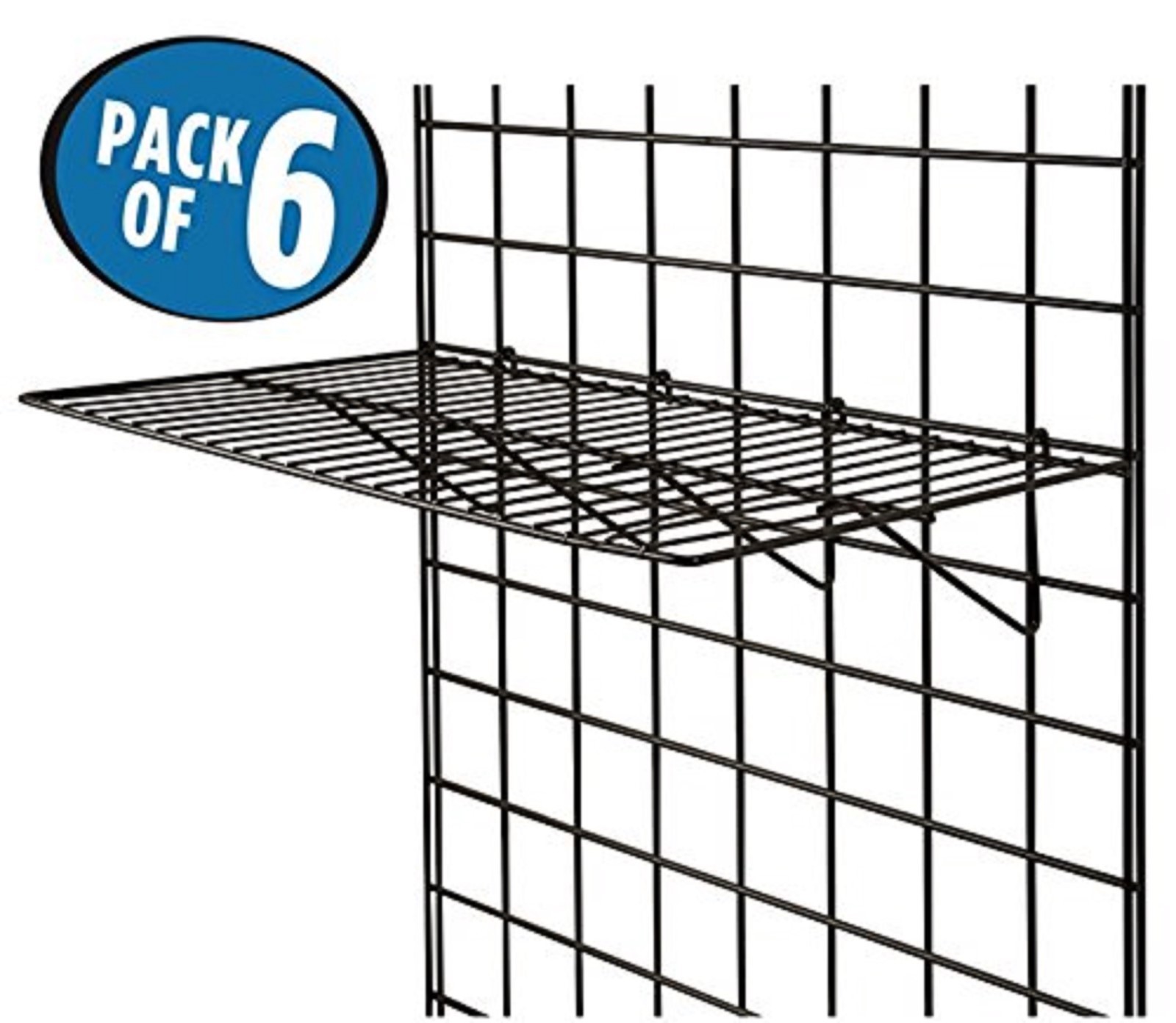 Only Hangers Black Grid Panel Display Shelf Box of 6