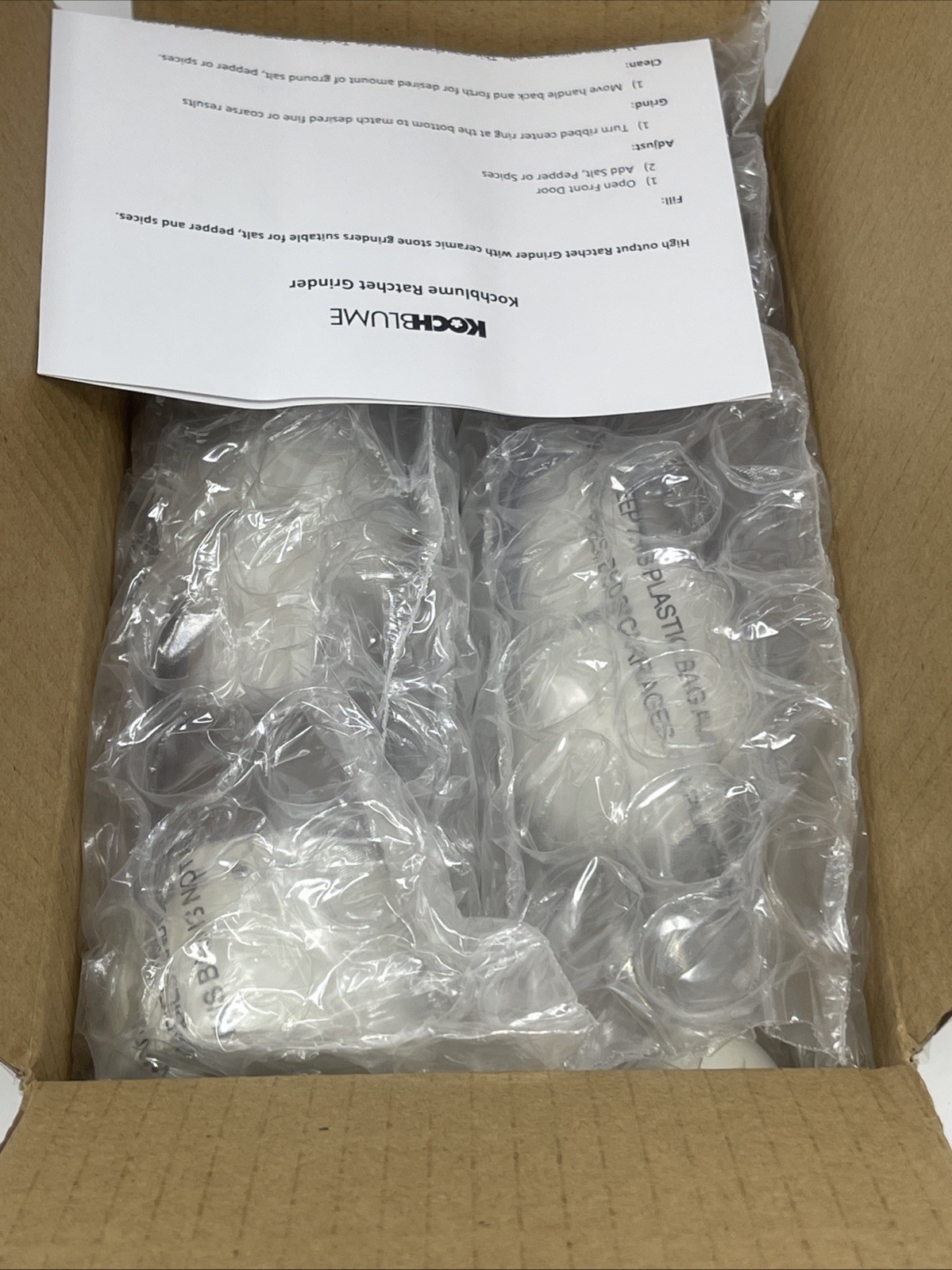 Kochblume Salt/Pepper/Spice Ratchet Grinders Adjustable, White, Set Of 2