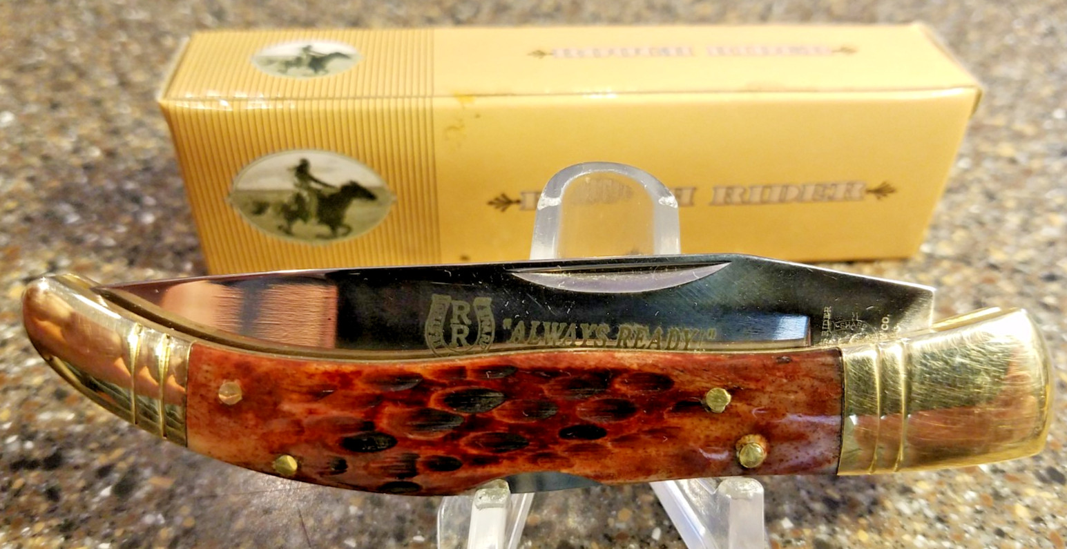 Rough Rider RR204, Brown Jigged Bone Texas Toothpick Lockback, 4-1/8", NEW, 2000