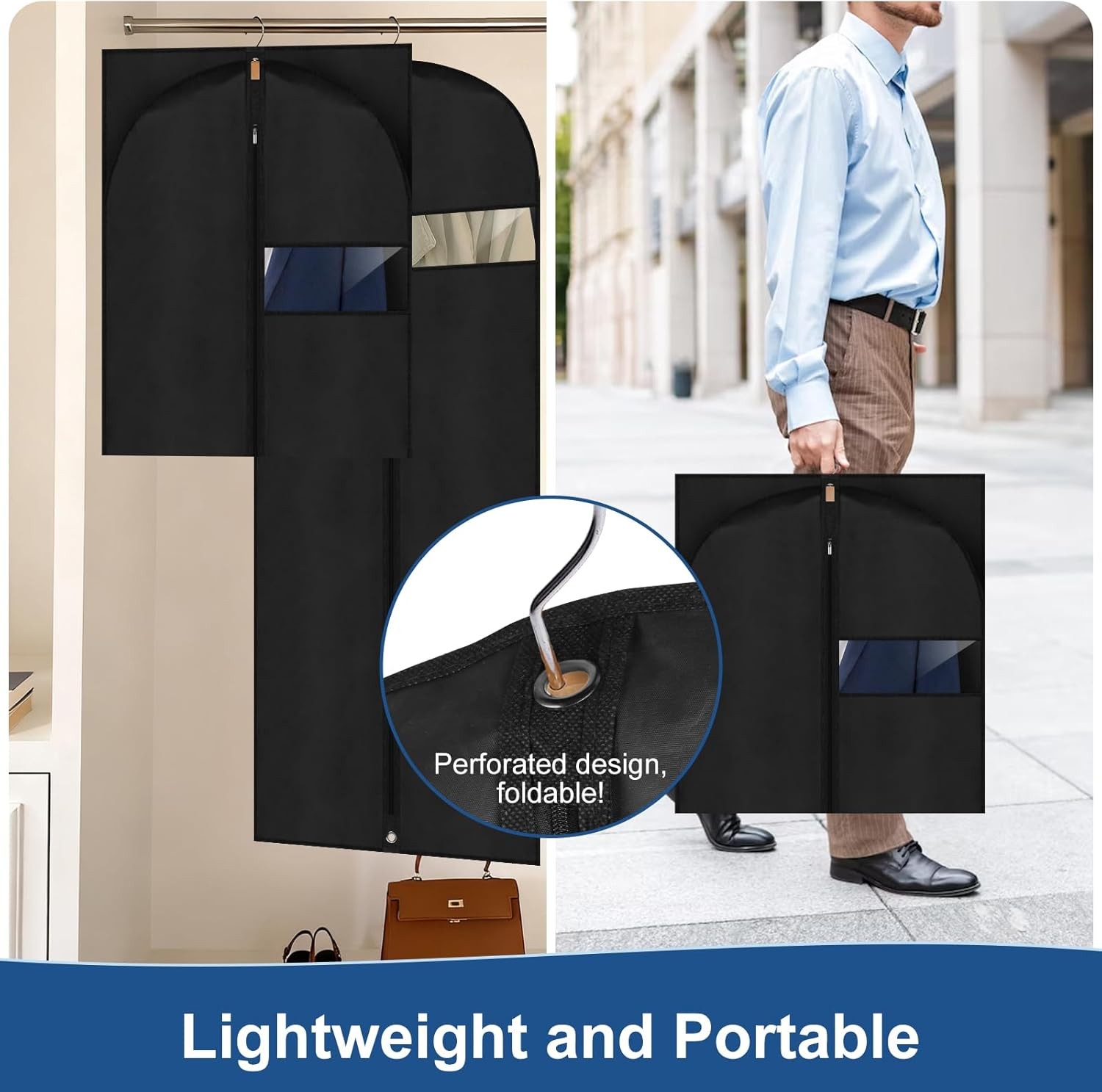 Dress Bags for Gowns,60" Long Dress Garment Bag, Garment Bags for Hanging Clothe