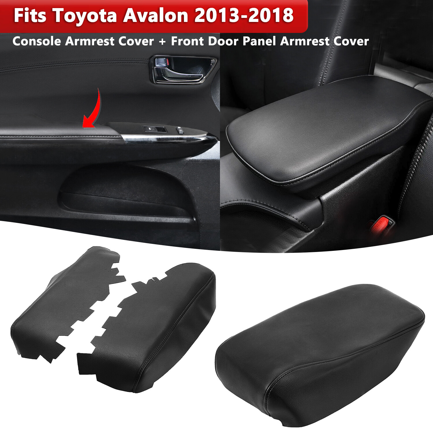 Fits 2013-2018 Toyota Avalon Console Lid Armrest & Door Panel Cover Trim Black