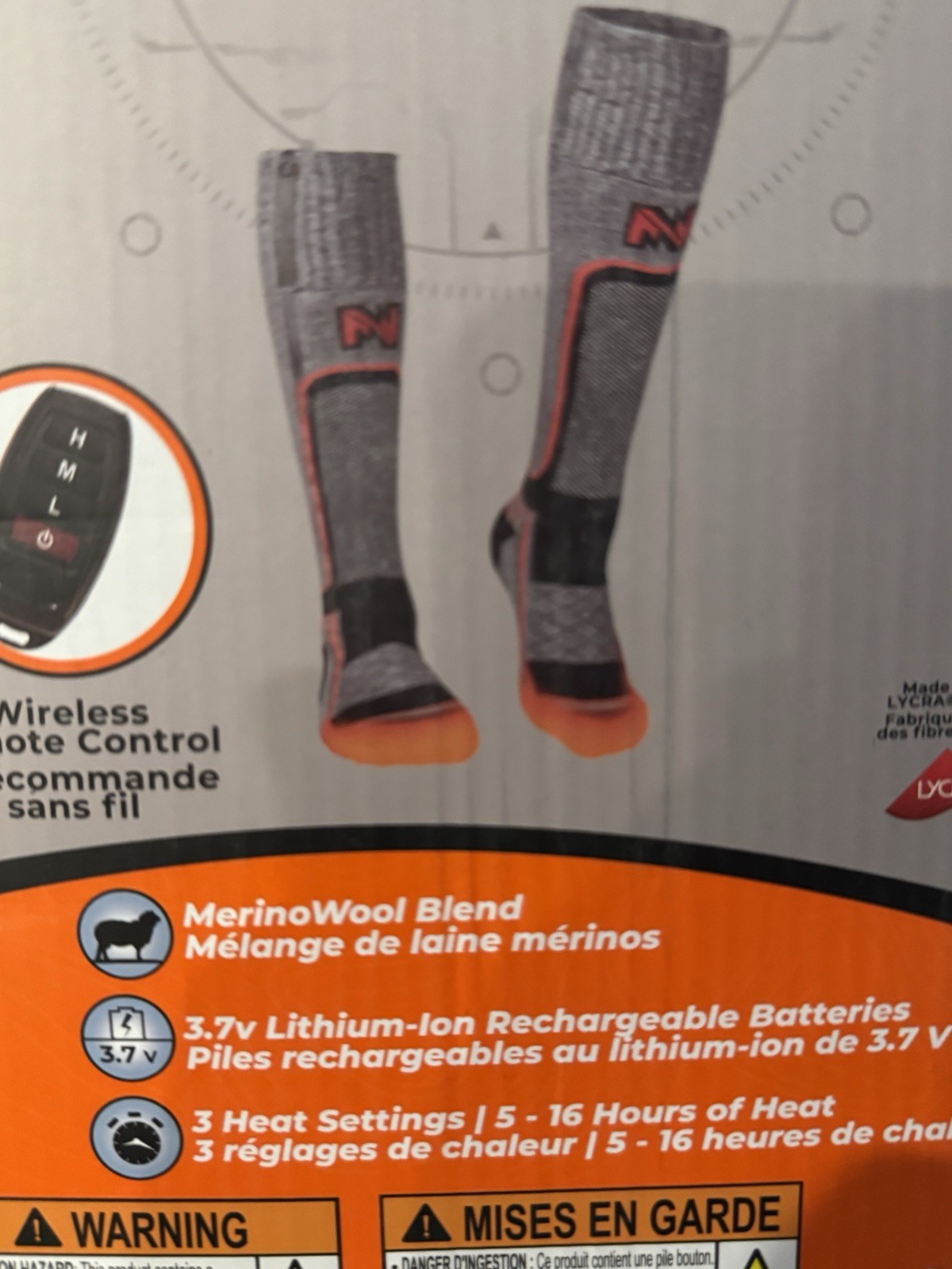 Mobile Warming Merino Wool Heated Socks Size XL with Wireless Remote Unisex