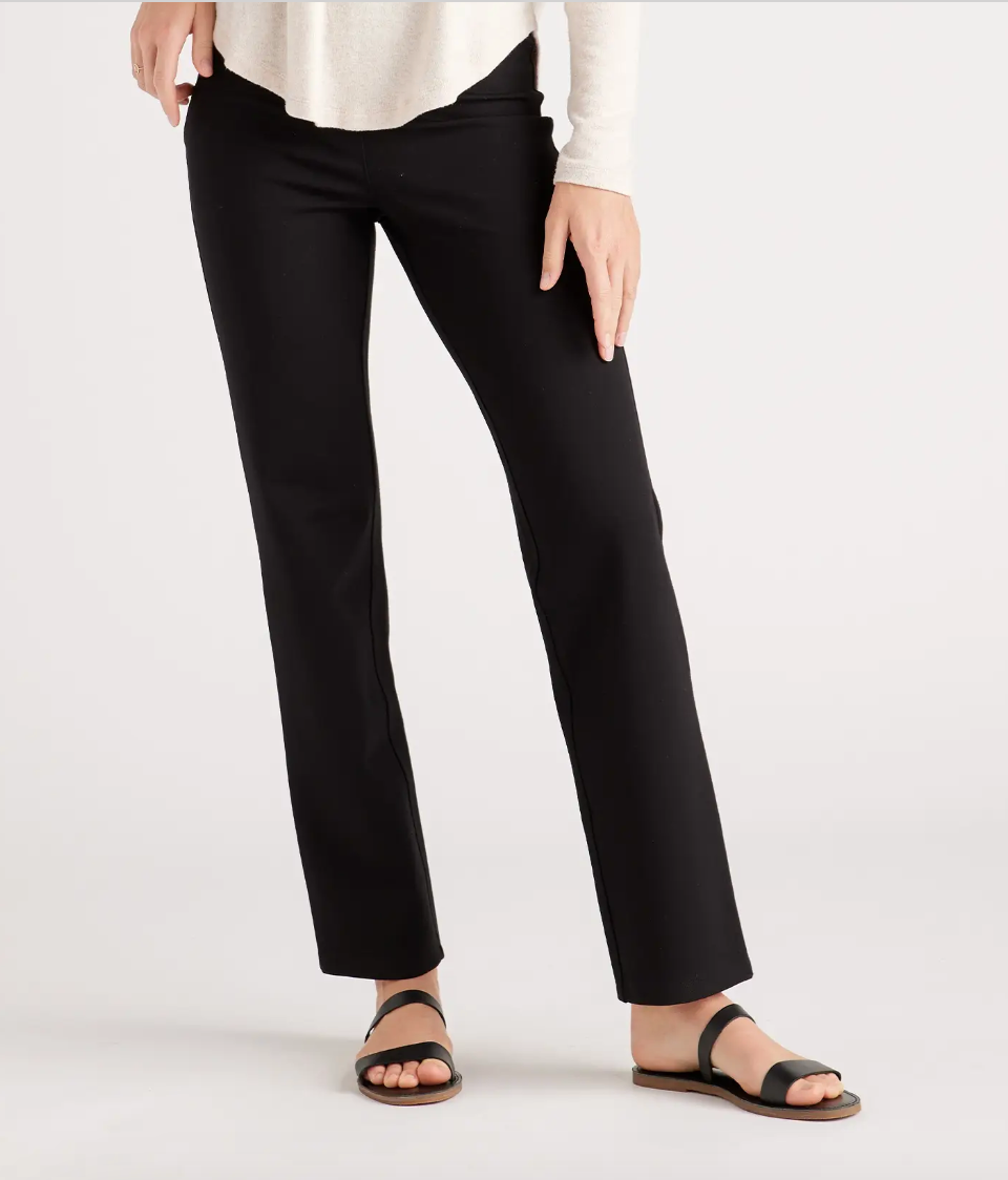 Quince Women's Black Ultra-Stretch Ponte Pants Straight Leg M Petite 28" NWT