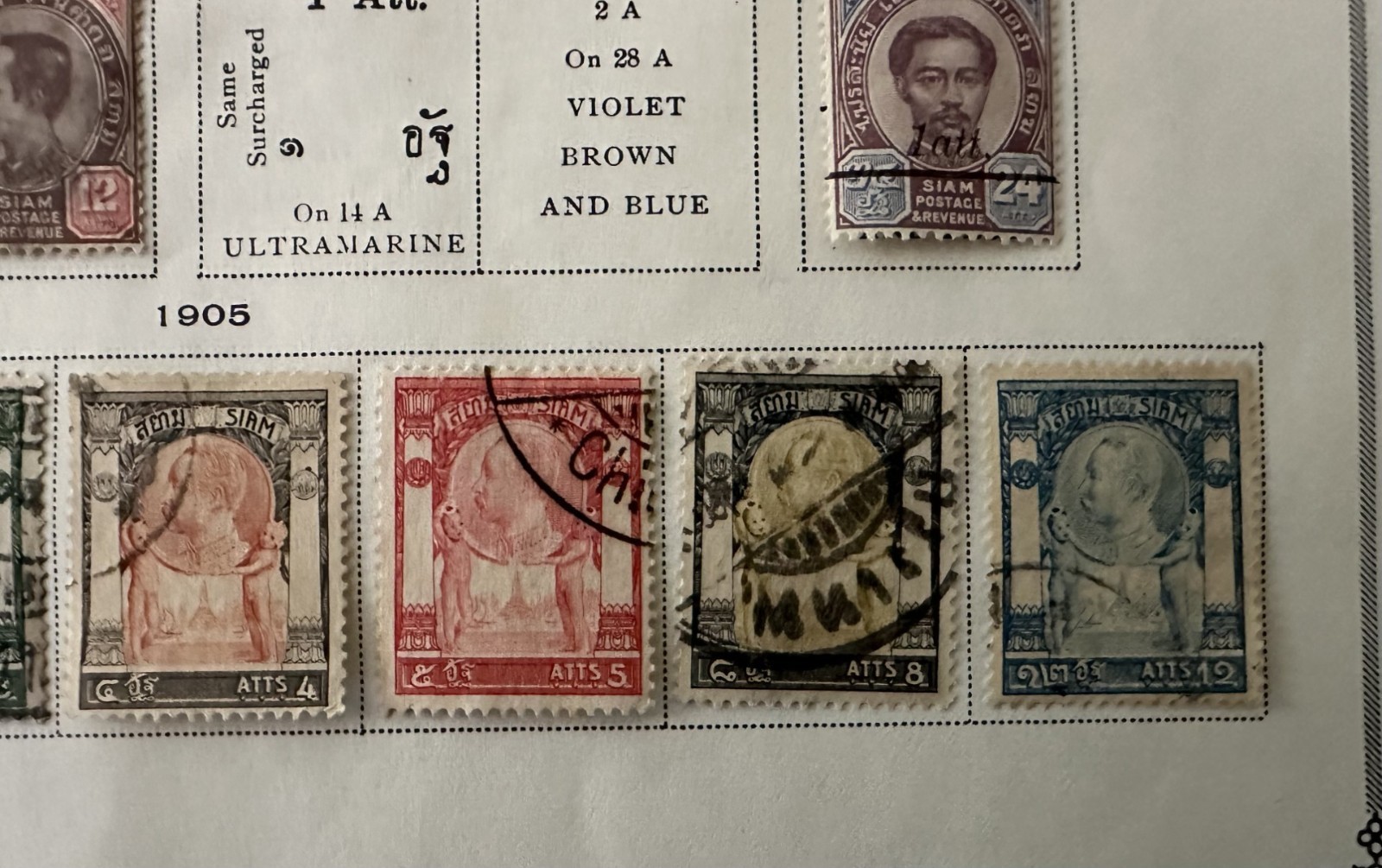 Siam (Thailand) Classic Stamps 1883–1920 Early Issues, Single Album Page 2 Sides