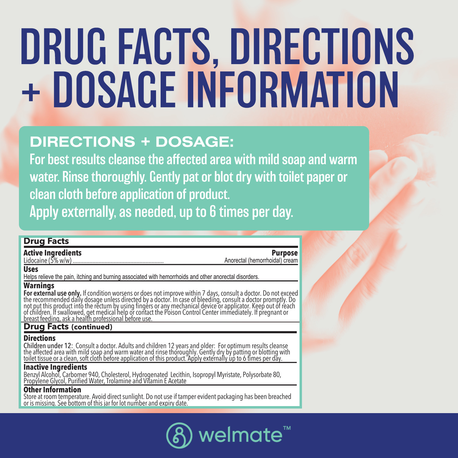 WELMATE 5% Lidocaine Numbing Cream, Topical Pain Relief 6oz Exp 02/26